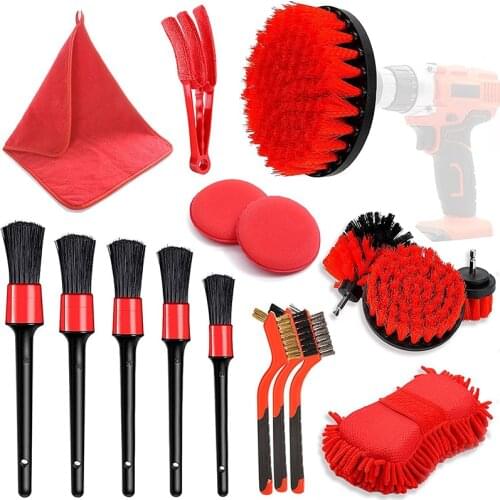 17Pcs Car Detailing Cleaning Brushes Car Interior Exterior Cleaning Tools Microfiber Towel Automobile Air Vents Wheel Wash Kit