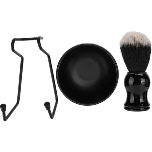 3Pcs/Set Professional Men Beard Shaving Tool Stand Holder + Hair Brush + Soap Bowl Shaving Set