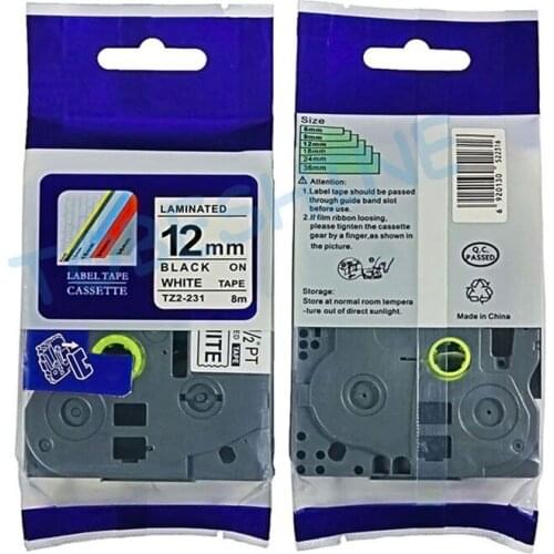 4pcs free shipping Tz 231 Tze 231 Black on White 12mm brother P touch Laminated tze-231 Label Tape Cartridge tz231 tz-231