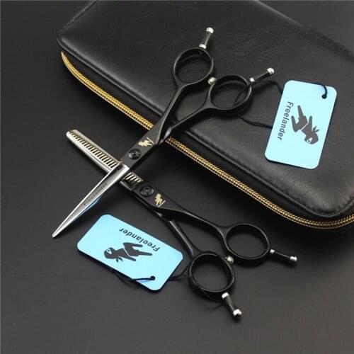 5.5inch A style Black Professional Barber Hair Scissors Cutting & Thinning Scissors Kit , Japanese Steel Shear