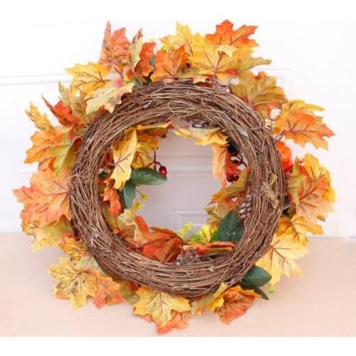 50cm Artificial Pumpkin Wreath Halloween Party Supplies Autumn Harvest Maple Leaf Front Door Garland Thanksgiving Decoration