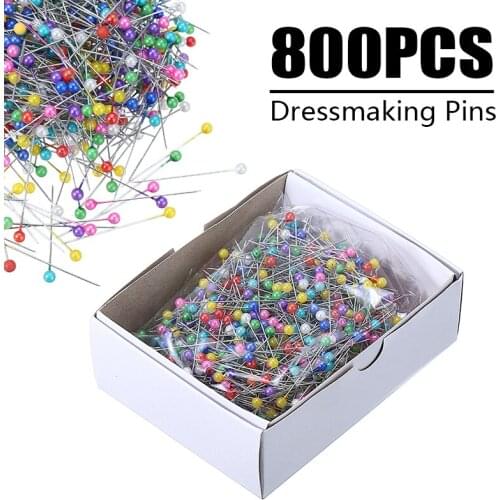 800Pcs/Box Mix-color Sewing Pin Pearl Head Dressmaking Pins Corsage Round DIY Colorful Positioning Pins