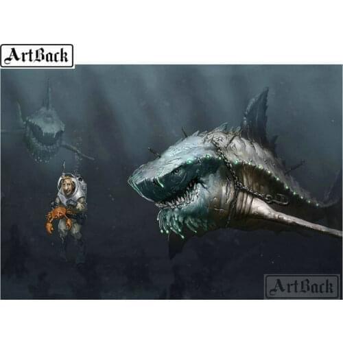 Shark icon full square round drill 5d diy diamond painting shark 3d diamond embroidery diamond mosaic craft decoration