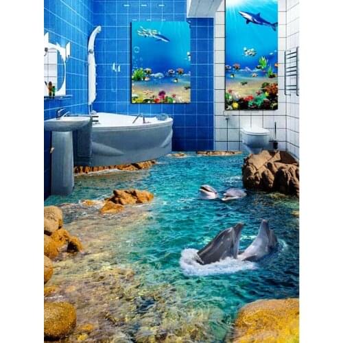 Free shipping 3D Custom Wall Sticker dophin play in the sea Flooring Painting Photo Wallpaper for Walls home decor mural post