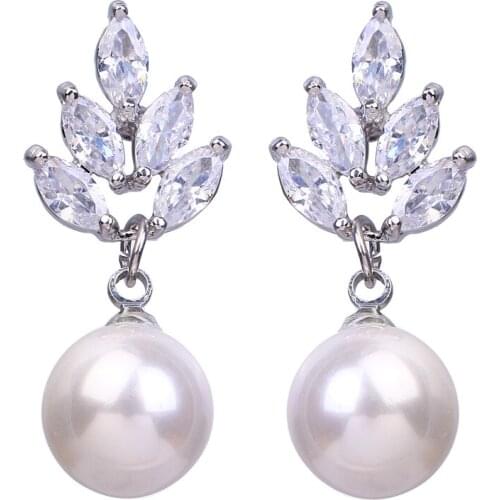 Bettyue Brand Fashion Charm Plant AAA Cubic Zircon White Pearl Jewelry Earrings For Woman Florid Wedding Party Birthday Gift