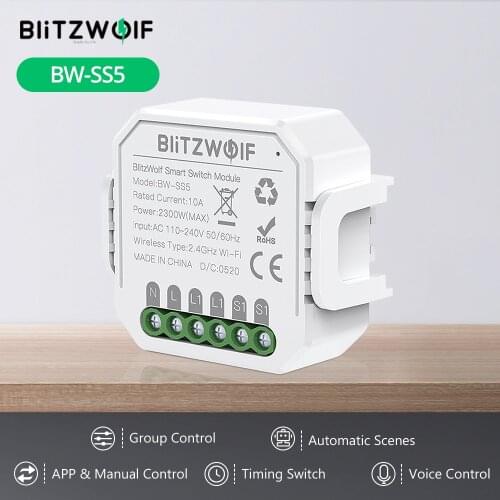 BlitzWolf BW-SS5 1 Gang/2 Gang Two Way 10A 2300W WIFI Smart Switch Module APP Remote Controller Group Control Timer Smart Socket