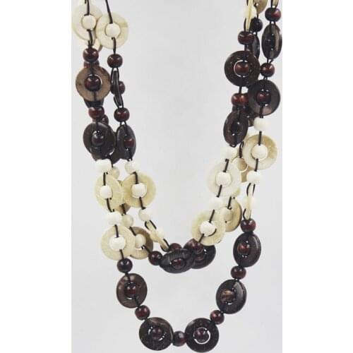 Bohemia Multi-Layer Wood Bead Knitted Coconut Shell Coffe Necklace