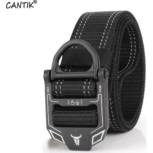 CANTIK New Brand Name Design Quality Line Nylon Belt Army Fan Outdoor Slide Belts for Men 3.8cm Width Jeans Accessories CBCA236