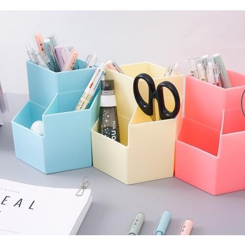 Three Grid Ins Diamond-type Lattice Creativity Pen Holder More Function Desk Organizer Office Accessories Students Stationery