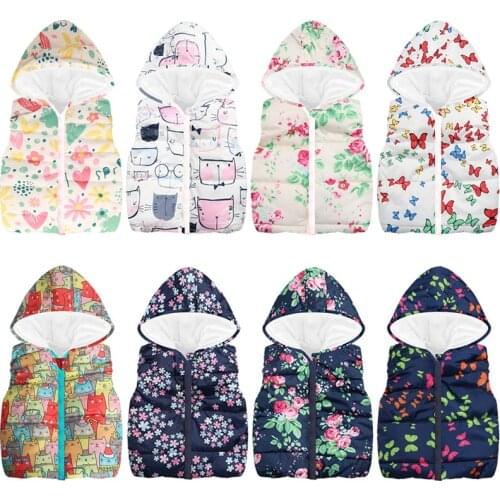 Childrens Vest Girl Cute Sweet Cartoon Pattern Zipper Cap Top Girls Vest