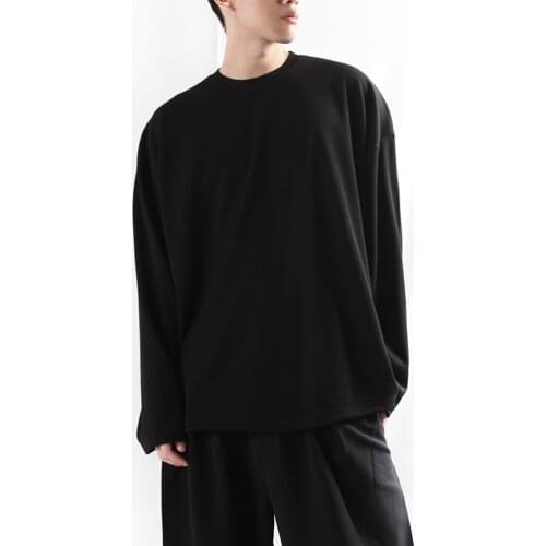 Mens T-shirt fashion trend all over the loose crew neck loose ocean rib long sleeve T-shirt Pullover big top