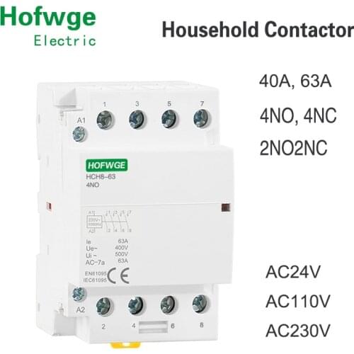 HCH8-63 Modular Contactor 4P 40A 4NO 4NC or 2NO2NC 220V Automatic Household Contactor Din Rail Type