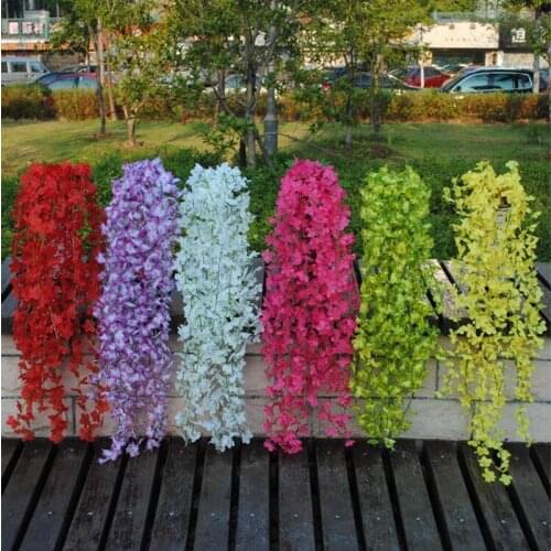 White Red Pink Purple Yellow Artificial Cherry Blossom Silk Flower Vine Wall Hanging Wisteria For Home and Wedding Decorations
