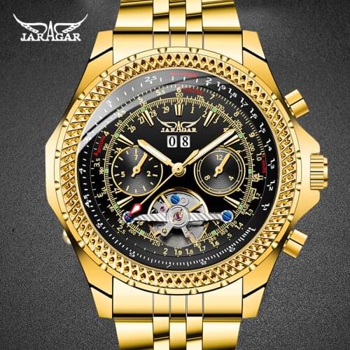 JARAGER Top Brand Men Clock Steel Golden Male Wristwatch Automatic Mechanical Male Watches relogio masculino