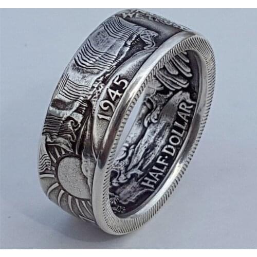 1945 History Style Ring Old Silver Color Detail Pattern Engraved Outside Inner Side Jewelry For Men/Woman Personal Accessories
