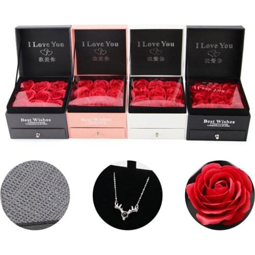 Ring Box Necklace Jewelry Holder Paper Box+9Pcs Faux Rose Flower Present Gift Case Jewelry Box Jewelry Display Wedding Ring Hold