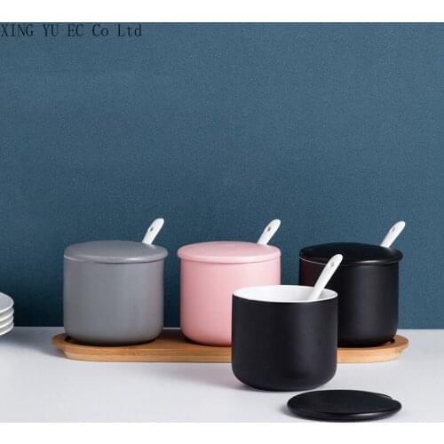 Nordic Kitchen Supplies Matte Ceramic Seasoning Pot Household Salt Shaker MSG Seasoning Box Pot Four-piece Seasoning Pot Set