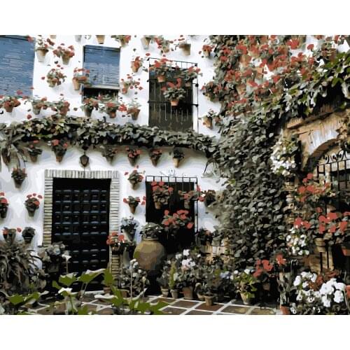 MaHuaf-j155 Spain buildings house flowers DIY painting by numbers on canvas for home decor
