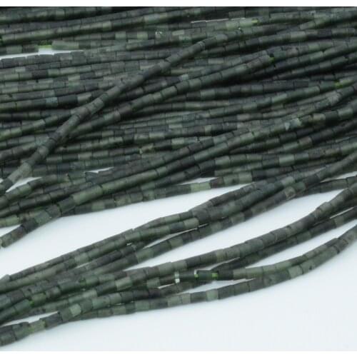 Natural Dark Green India Jade / Nephrite Small Tube Beads 1.5mm