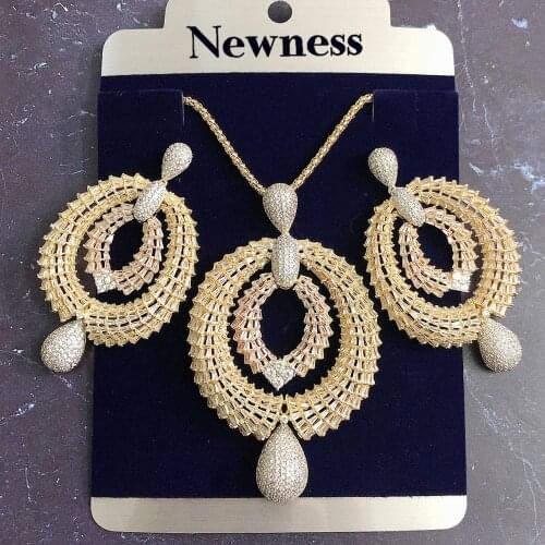 Newness New Luxury Exclusive Circle Necklace Earring Sets For Women Wedding Bridal Cubic ZirconDubai High End Jewelry Set 2020