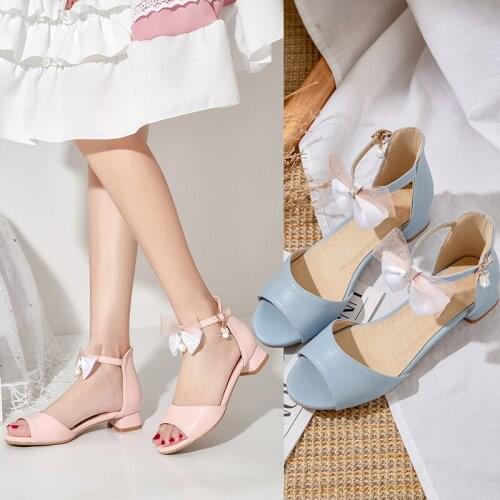 New Women Summer shoes Open Toe Fish mouth Buckle Thick low Heel Sandals Casual Outdoor Leisure party butterfly-knot pearl shoes