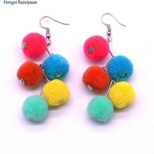 New earrings bohemian style 5 color cotton ball earrings for women handmade handmade fashion earrings jewelry wholesale