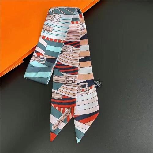 New Fashion High Quality Twill Fabric Skinny Scarf Women Belt Design Head Foulard Handle Bag Hat Ribbons Decorative Tie Gift