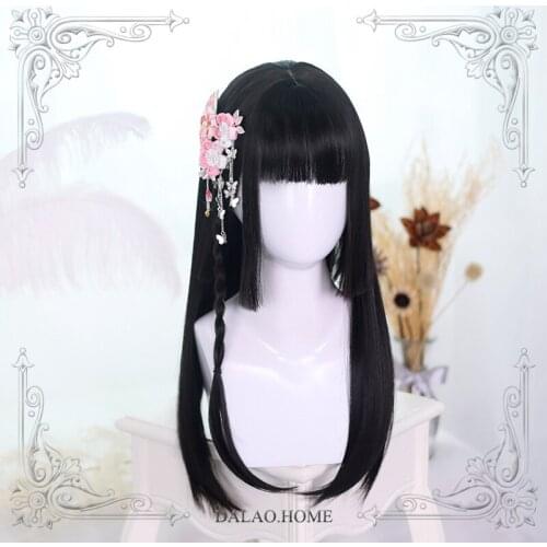 High Quality Princess Cut Lolita Natural Black Straight Hair Masquerade Party Wig