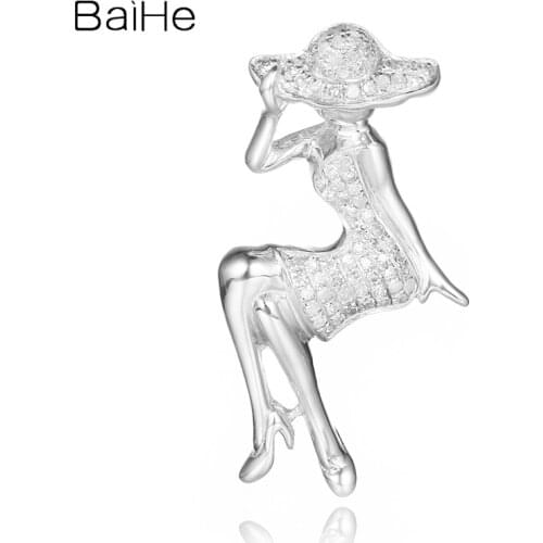 BAIHE Sterling Silver 925 0.3ct H/SI Natural Diamonds Women Wedding Gift Engagement Trendy Fine Jewelry Elegant Diamond Pendant
