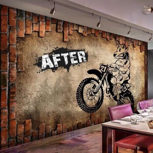 Custom Any Size Mural Wallpaper Retro 3D Stereo Brick Wall European And American Hand Painted Motorcycle Background Wall Papers