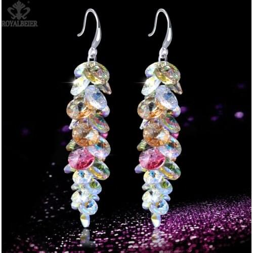 ROYALBEIER New Rhinestones jewelry Women Earrings Wheat Ears Shape Beaded Zircon Dangle Long Tassel brinco-casamento