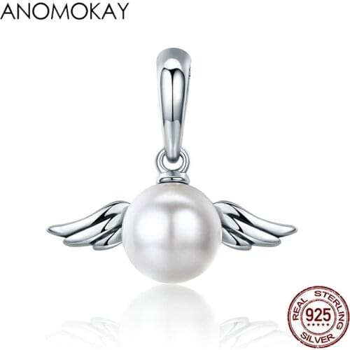 Anomokay Authentic 100% 925 Sterling Silver Cute Angel Wing Charm fit Bracelet & Necklace S925 Jewelry Gift for Women