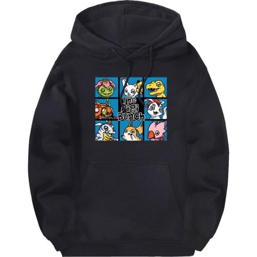 Streetwear Digimon Sweatshirts Man Hooded Fleece Brand Pullovers Hip Hop Clothing Male Solid Hoodies Black Moletom Masculino