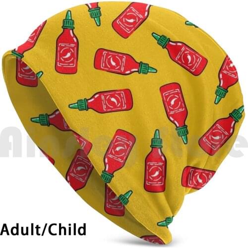 Sriracha Sauce-Yellow-Hot Chili Sauce Beanies Knit Hat Hip Hop Sriracha Sauce Hot Chili Sauce Polka Dots Little
