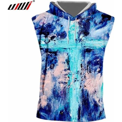 UJWI Creative 3D Oil Painting Hooded Vest Shirt Street Hip Hop Fashion Casual Loose Sleeveless Tank Top Mens Fashion Top S-6XL