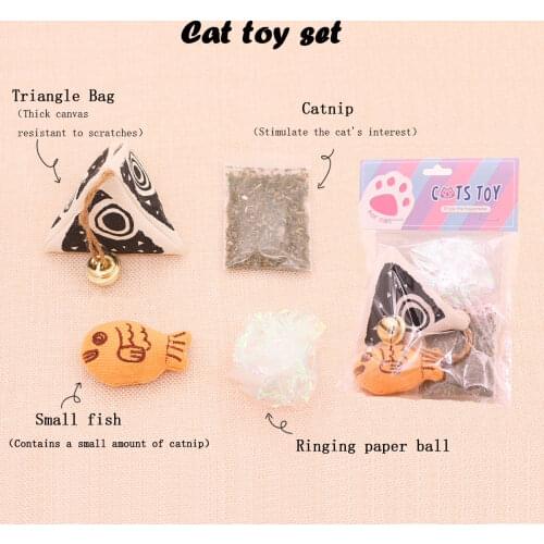 Pet Thickened Canvas Catnip Toy Snapper Barbecue Fish Cake Bell Ringing Paper Ball Cat Self-Hi Set Leaking Food Doll Cat Toy Set