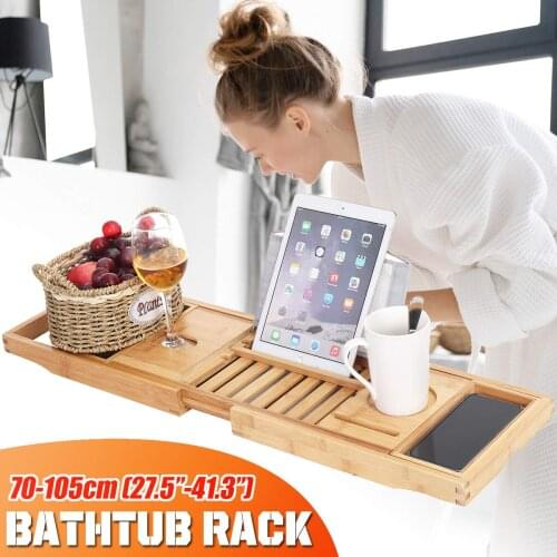 Extendable Bamboo Bathtub Tray Adjustable Spa Bathtub Caddy Organizer Rack Book Tray Wine Tablet Holder Nonslip Reading Rack