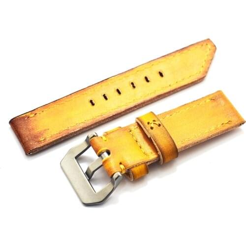 KZfashion 24mm handmade high quality strap mens universal custom leather strap Design Wrist Wristband Calfskin Strap Metal Buc
