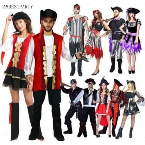 Adult Pirate Costume Imitation Halloween Party Cosplay Pirate Clothes Fancy Dress Pirate Costumes Lovers' clothing AMBESTPARTY