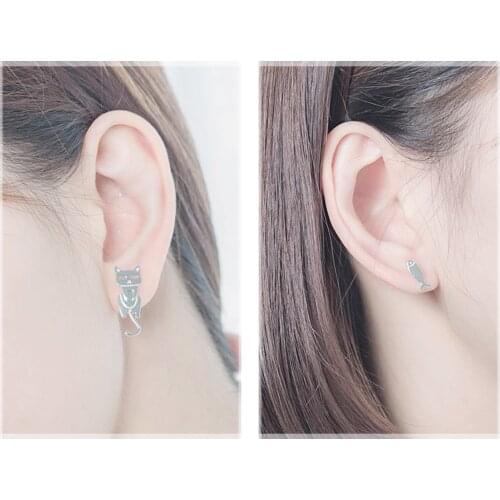 S925 Sterling Silver Ear Stud with Cat Fish Ear Stud Elegant Simple Cool All-match Earrings Trendy Ornament for Women
