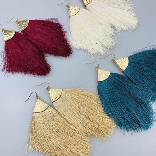 Woman Earrings Cotton Thread Fringe Tassel Fringe Drop Earrings Dangle Earrings Ethnic Handmade Weave Macrame Earrings