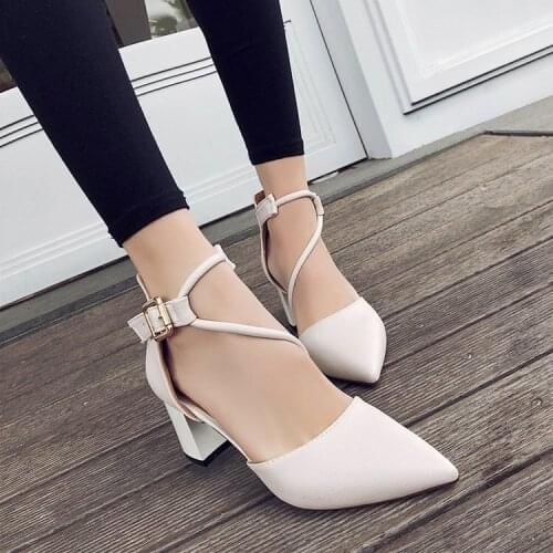 2020 new sexy comfortable wild thick with single shoes pointed straps high heels shallow mouth fashion wild high heels