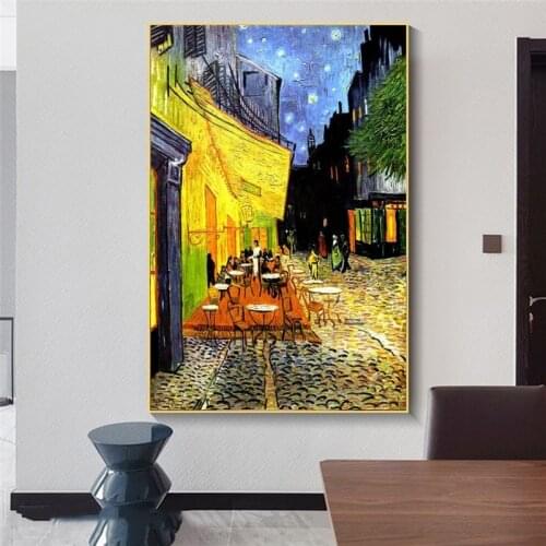 Famous Van Gogh Cafe Terrace At Night Oil Painting Reproductions Canvas Posters Wall Art for Living Room Home Decor (No Frame)