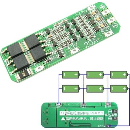 1pc PCB BMS Protection Board 3S 20A Li-ion Lithium Battery 18650 Charger 12.6V Cell 59x20x3.4mm Module