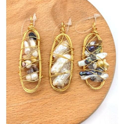 1pc Natural Freshwater Pearl Pendants Irregular Beans Shape DIY for Making Necklace Accessions Manual Winding 20x40-30x60mm Size