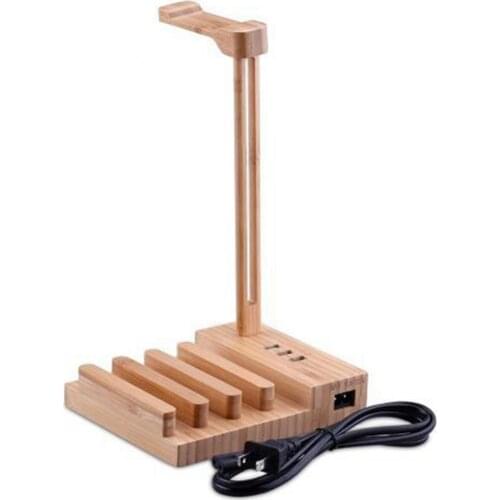 3 In1 Solid Wood Earphone Display Stand Hanger Iphone/ipad Stand Removable Earphone Stand With 3 Usb Charging Interface New 2021