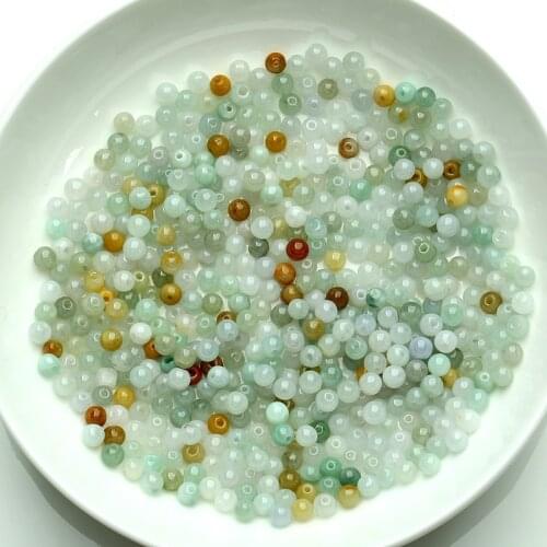 30pcs Wholesale Chinese Natural Yellow White Green Jade Jadeite Smooth Loose Bead 3.5-4mm