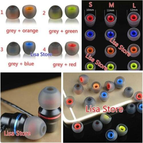 500pcs/250 pairs 2-colored 10mm 11mm S M L (4 colors) Silicone In-Ear Earphone Headset Earbud Bud Tips Ear buds Eartips Earplug