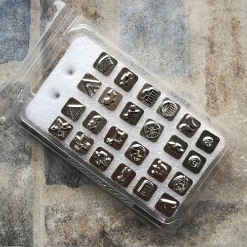 7*7mm 24pcsTechnical vintage-totem Leathercraft Staming Tool Leather Carving for Printing Carved Hardness Steel Leather Craft