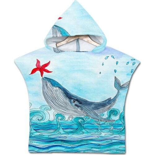 Free shipping Summer Under the Sea Dolphin Whale Octopus Fish Mermaid Baby Kids Hooded Pool Bath Swim Beach Poncho Towel Cape